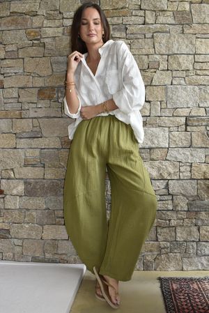 Hush Pillow Cotton Classic Barrel Pant Olive